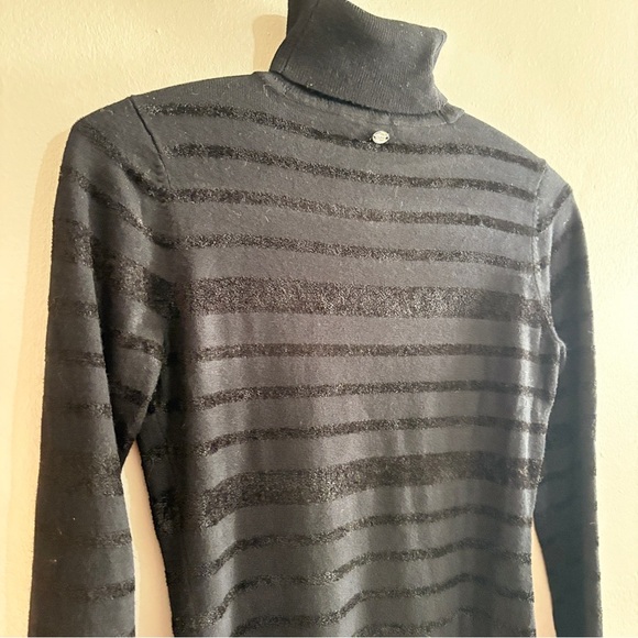 Guess Black Turtleneck Sweater with Velvet Textured Stripes - Picture 11 of 13